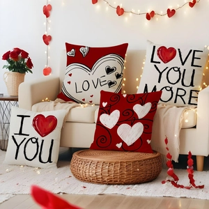 Valentine's Day Decorative Pillow Covers Linen Heart Shaped Love Pattern Cushion Cases For Home Sofa Bedroom Couple Romantic Decor
