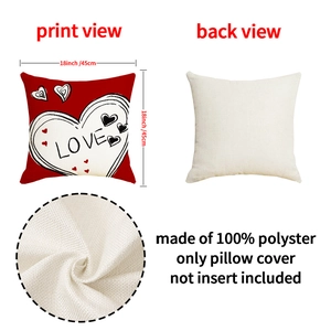 Linen style LOVE heart valentine pillow cover 18 inch square 100% polyester fabric