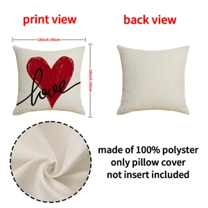 Romantic red heart and Love print linen-style pillowcase 18x18 inch, front and back view