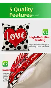 Detail of linen pillowcase with love print, hidden zipper, and high-definition digital printing