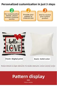 Detail of digital printed heart cushion cover showing front pattern and plain back fabric