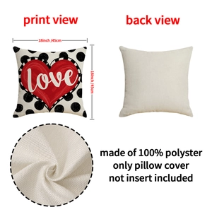 Linen Valentine's Day heart throw pillow cover with love lettering print, 18x18 inches
