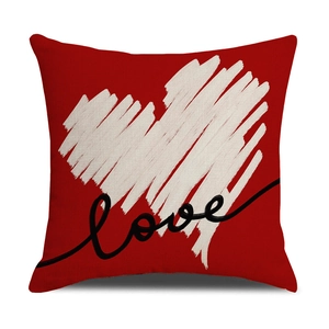 Rode Valentijnsdag kussenhoes met wit hart en zwart love tekst ontwerp decoratie