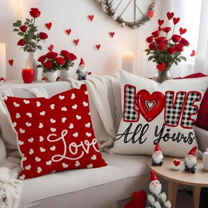 Linen Valentine heart and letter print decorative pillow covers for home sofa decor