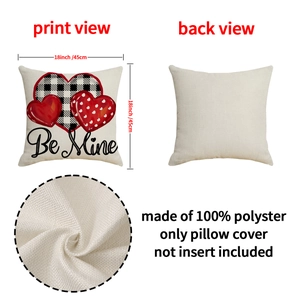 Linen Valentine heart throw pillow cover with Be Mine text and buffalo plaid pattern