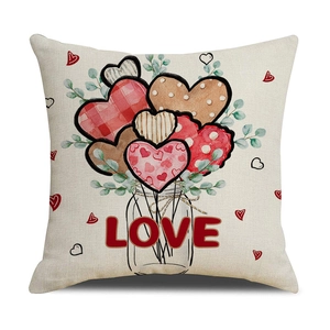 Housse de coussin romantique Saint-Valentin en lin avec ballons de cœur et mot Love