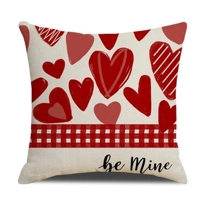 Valentine's Day red heart pillow cover with be Mine text on linen texture fabric