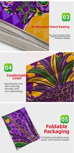 Detail of durable Mardi Gras pillow cover fabric with hand-sewn seams and linen texture