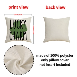 St. Patrick's Day 18x18 linen pillow cover with Lucky Charm print and shamrock clover
