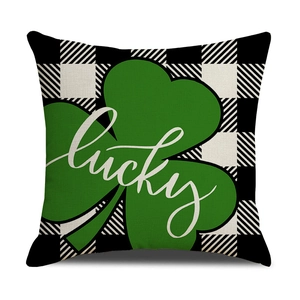 Saint Patrick's Day buffalo plaid pillowcase with green clover and lucky text print