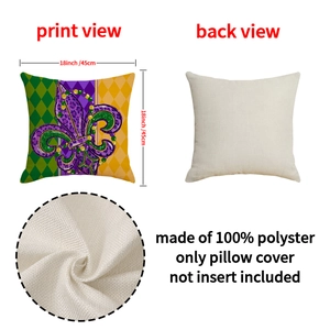 Set of 4 Mardi Gras pillow covers with purple gold fleur-de-lis and rhombic pattern