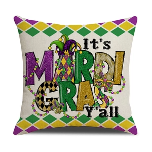 Federa quadrata per cuscino Mardi Gras con stampe festive su tessuto effetto lino