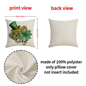 Leinen St. Patrick's Day Kissenbezug 45cm mit grünem Hut, Kleeblatt und Lucky-Schrift