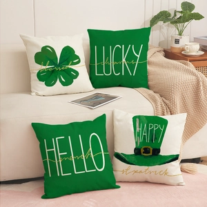 St Patrick's Day Throw Pillow Covers Green Clover Irish Hat Decorative Linen Cushion Case For Sofa Couch Home Decor