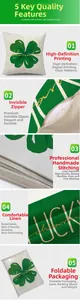 Detailed view of linen St. Patrick's Day pillowcase with green clover and hidden zipper