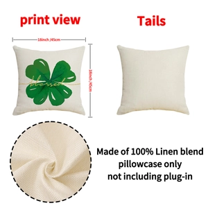 Linen Saint Patrick's Day pillow cover with green clover and blessed text print