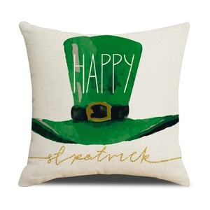 Linen St. Patrick's Day throw pillow cover with green top hat and festive lettering