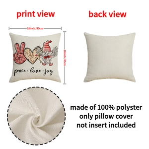 18x18 inch Valentines pillow cover with peace love joy heart print and linen texture