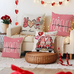 Valentine's Day Heart Leopard Print Linen Cushion Cover Holiday Gnome Love Letter Decor Pillowcase For Sofa Home Gift