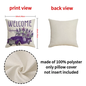 Lavender flower vintage truck throw pillow cover in linen texture 18x18 inch size