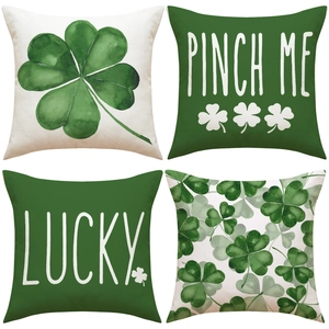 Set of 4 St. Patrick's Day pillow covers with Lucky prints and clover patterns