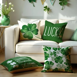 St. Patrick's Day Shamrock Cushion Cover Polyester Linen Texture Decorative Pillowcase Lucky Pinch Me Home Sofa Decor