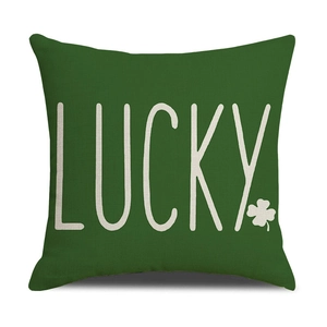 Detailed macro view showing the textured cotton linen fabric and Lucky clover print