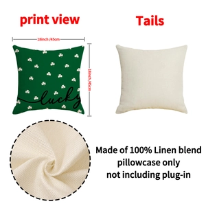 Funda de cojín de lino San Patricio con trébol verde y texto Lucky de 45x45 cm