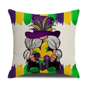 Mardi Gras Kissenhülle mit Gnom und Lilie auf Stoff in Leinenoptik für das Sofa