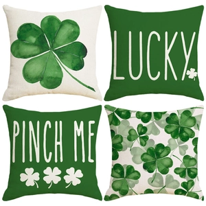 Set of 4 St. Patrick's Day clover pillow covers with Lucky and Pinch Me prints