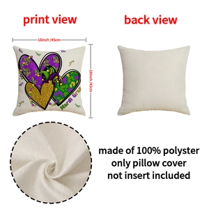 Mardi Gras mask and heart pattern pillow cover, 18 inch square polyester cushion case