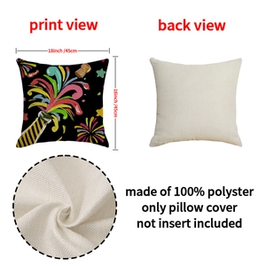 Square Happy New Year pillow cover with champagne and fireworks on linen-like polyester