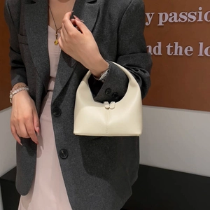 Minimalist beige dumpling handbag with smooth PU leather for modern women's fashion