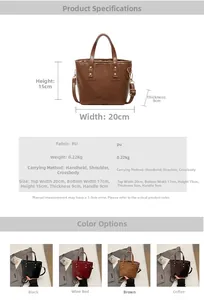 Detail specifications for PU leather bucket bag with dimensions 20cm x 15cm x 9cm