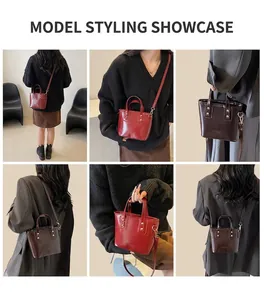Multi-way large tote bag shown in red and brown colors for hand-carry and crossbody use