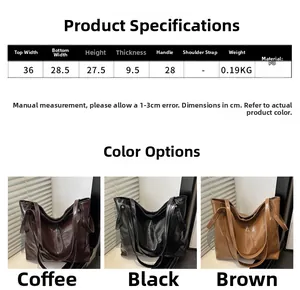 Size guide for PU tote bag showing 36cm top width and detailed product dimensions