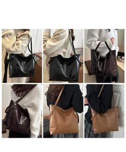 Minimalist large tote bag detail showing black, brown and khaki PU leather finishes