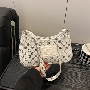 Retro Monogram PU Leather Underarm Bag Women Trendy Fashion Embossed Letter G Shoulder Bag For Daily Use