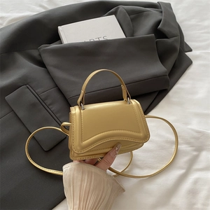 Minimalist Solid Color PU Leather Mini Handbag With Curved Flap And Top Handle Fashion Crossbody Bag For Women Casual Daily