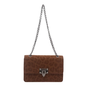 Fashionable leopard print chain crossbody bag with faux suede texture and metal buckle