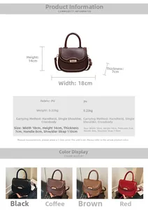 Detailed chart showing PU saddle bag dimensions of 18x14x7cm and four color options