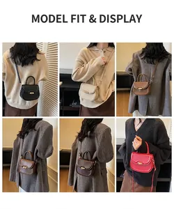 Visual showcase of model wearing vintage saddle bags in four different elegant colors