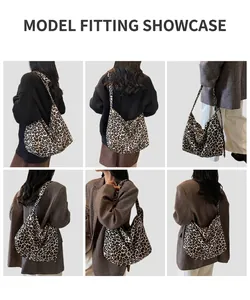Leopard print tote bag styled with black knitwear and grey blazer outfits