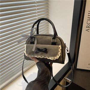 Retro Denim Crossbody Bag For Women With Lace Trim Bow Decor Sweet Ribbon Handle Handbag Fashion Shoulder Bag