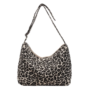 Large leopard print hobo shoulder bag with adjustable strap and metallic zipper closure