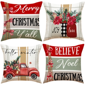 Federe Per Cuscini Di Natale Lino Traspirante Copricuscino Per Divano Soggiorno Camion Rosso Stampato Decorazione Festiva