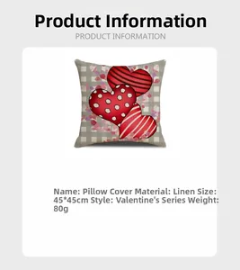 Detail view of 45x45cm Valentine linen pillowcase with heart print and checkered background
