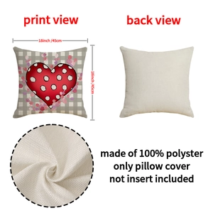 Plaid Valentine's Day pillow case with red polka dot heart pattern on 18x18 polyester fabric