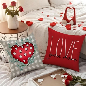 Romantic Valentine's Day heart and Love theme pillowcase set on a cozy bed setup