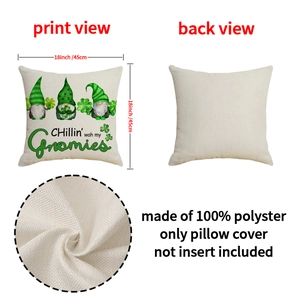 Saint Patrick's Day gnome pillow cover with Irish lucky clover and gnome illustrations